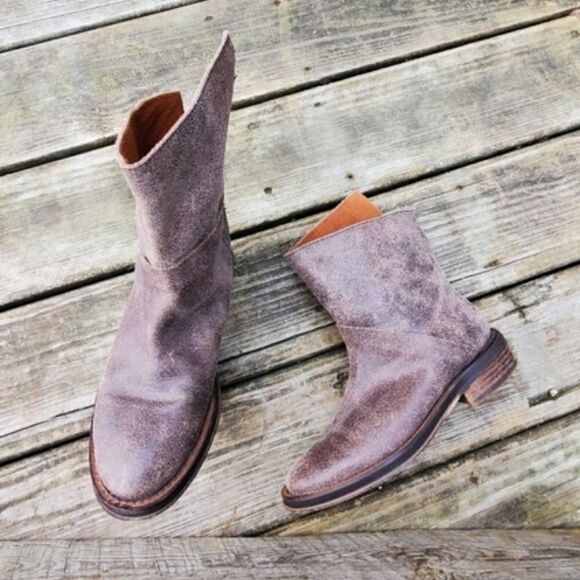 Anthropologie 67 Sixty Seven Brown Distressed Crackled Leather Ankle Boots 36 - Picture 1 of 12